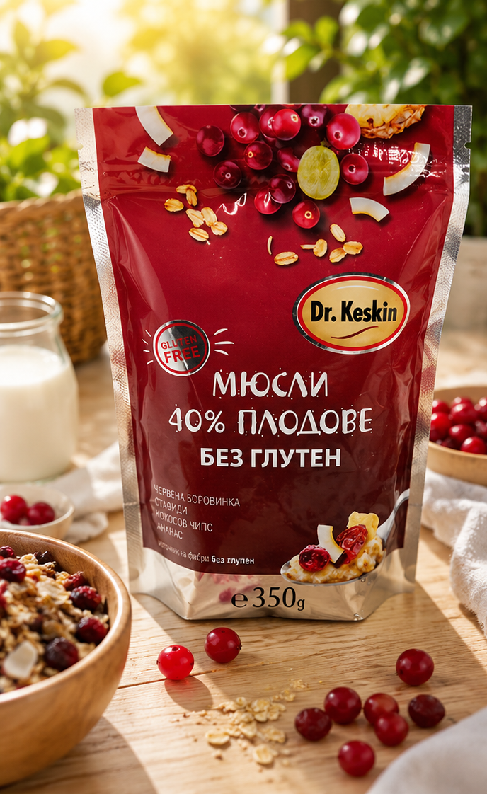 Мюсли без глутен с 40% плодове 350гр Др Кескин